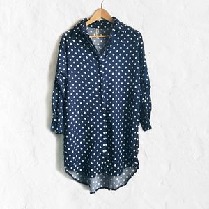 Blue Polkadot Button Down Shirt Dress